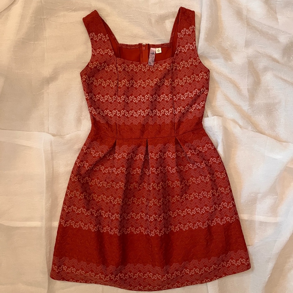 Orange Patterned Sleeveless Fit & Flare Dress